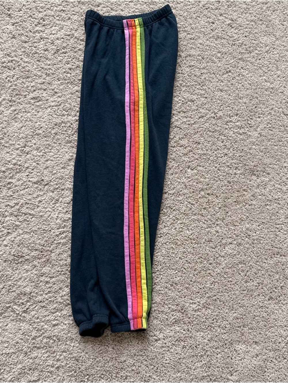 Aviator Nation Black Track Pants with Pink, Orange & Lime Side Stripes